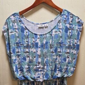 Cato Dress Womens Medium Blue Camouflage Short Sleeve Knee Length Sundress